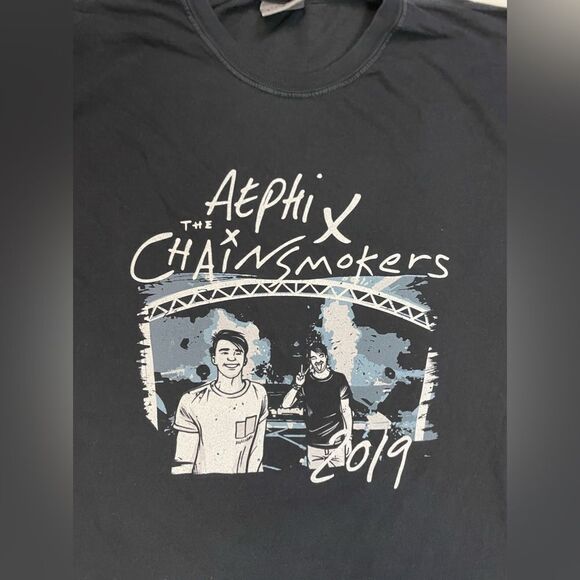 Aephi X The Chainsmokers 2019 Graphic T-shirt Men Large Black Short Sleeve Music - Picture 2 of 6